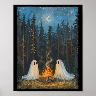 Poster Ghost Campfire Camping Lover Forest Gothic Hallowe