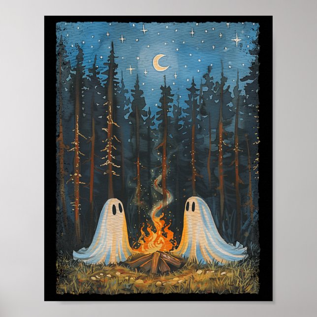 Poster Ghost Campfire Camping Lover Forest Gothic Hallowe (Frente)