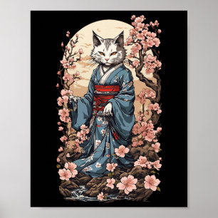 Poster Ghost Cat Com Kimono Japonês Yokai Folklore Desi