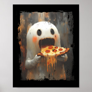 Poster Ghost Comendo Pizza Comida de Dia de as Bruxas eng