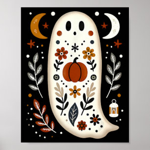 Poster Ghost Folk Art Floral Autumn Fall Pumpkin Spooky H
