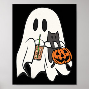 Poster Ghost Gato Gato Físico Café Spooky Season Hallowee