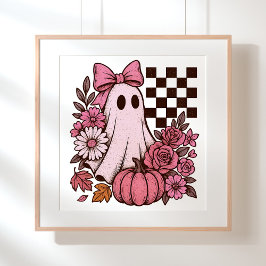 Poster Ghost Girl retrorada cor-de-rosa com Arco Hallowee