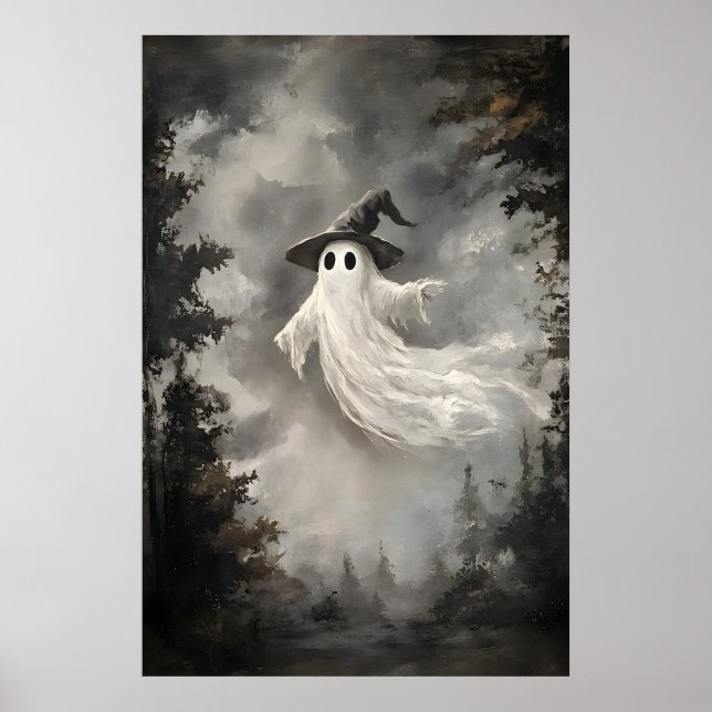 Poster Ghost In Fall Forest Print, Ghost Whimsical Dark (Frente)