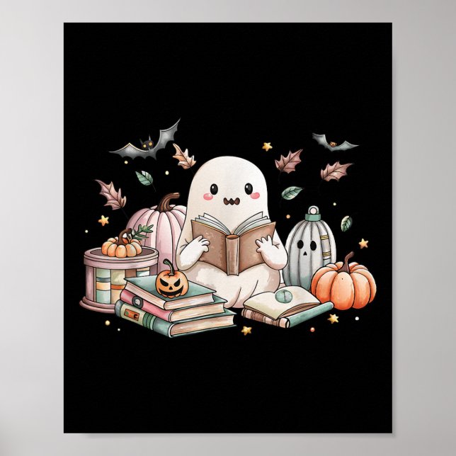 Poster Ghost Lading Book Bonito Amantes de outono Queda d (Frente)