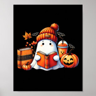 Poster Ghost Lading Book Bonito Amava Halloween Ghost Cof
