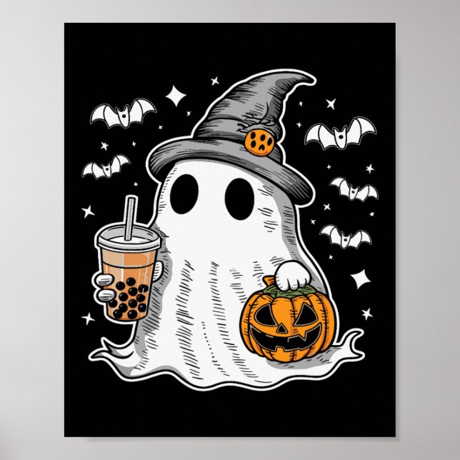 Poster Ghost Milktea Ghost Bebendo Bubble Tea (Frente)