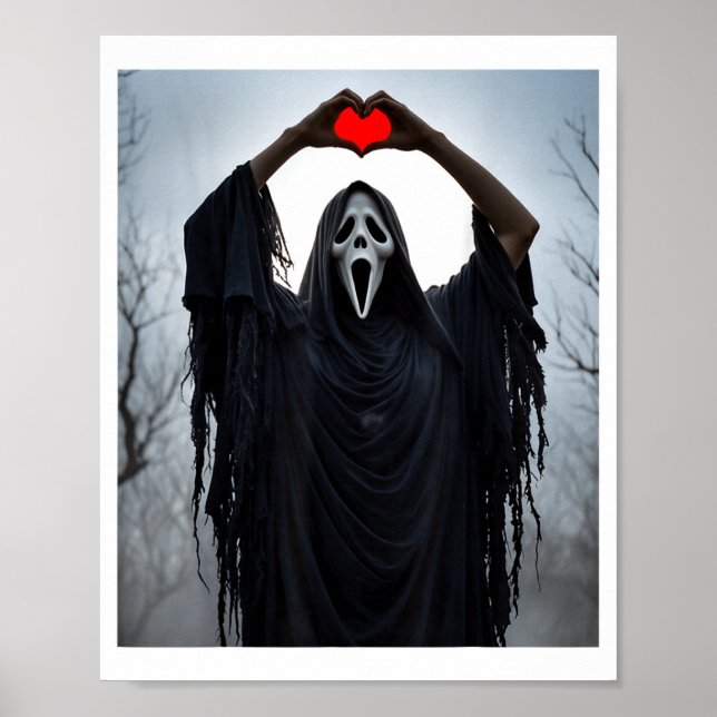 Poster Ghost Red Heart Hands Y Face Halloween Valentines  (Frente)