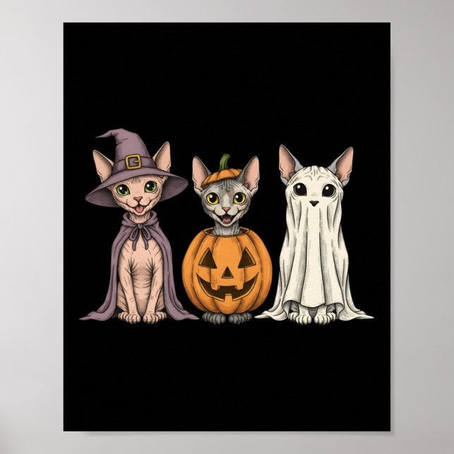 Poster Ghost Sphynx Cat Lover Pumpkin Halloween Longo (Frente)