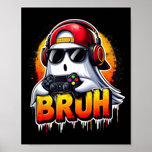 Poster Ghost Video Game Bruh Halloween Gaming Controller (Frente)
