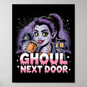 Poster Ghoul Próxima Porta Zombie Menina Retrô Halloween