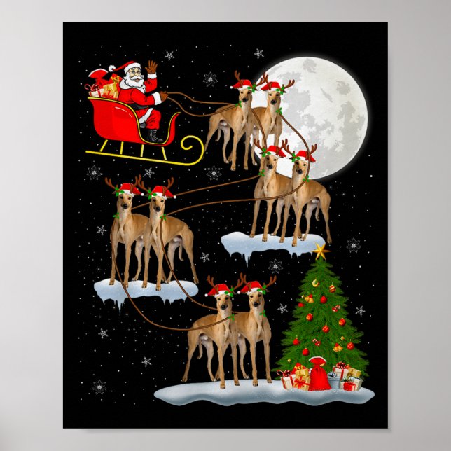 Poster Ghound Dog Santa Sleigh Flying Funny Magical Chris (Frente)