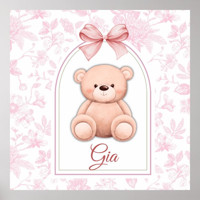 Poster Gia | Design de Enfermeiro de Urso Rosa Personaliz (Frente)