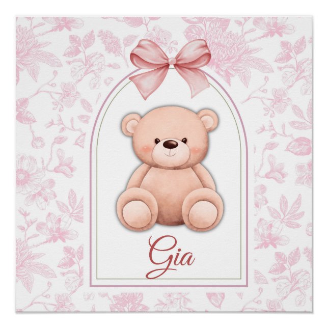 Póster Gia | Design de Enfermeiro de Urso Rosa Personaliz (Frente)
