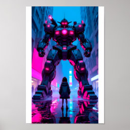 Poster Giant Anime Mech Cyberpunk Encounter