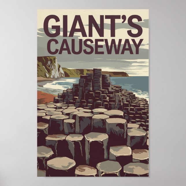 Poster Giant Causeway Ireland Illustration Viagem Art (Frente)