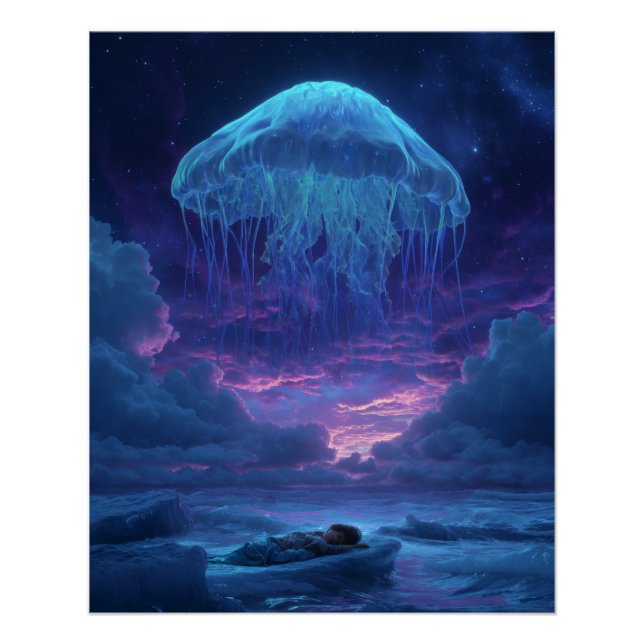 Póster Giant Luminous Jellyfish Over Dream Ocean (Frente)