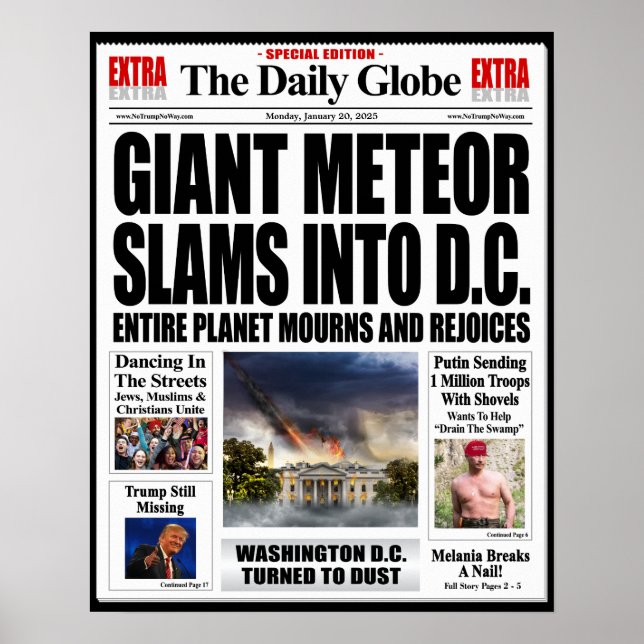 Poster Giant Meteor Slams DC - Notícias Falso Engraçadas  (Frente)