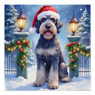Póster Giant Schnauzer Cerca de Ferro Nevada Papai Noel N