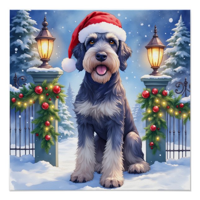Póster Giant Schnauzer Snowy Iron Fence Santa Christmas (Frente)
