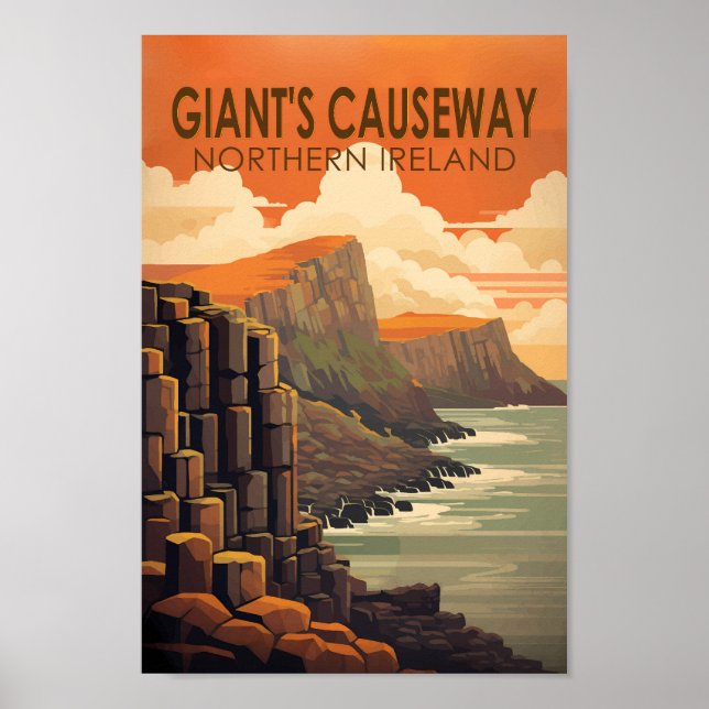 Poster Giants Causeway Norte Irlanda Viagem Vintage (Frente)