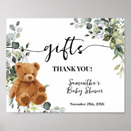 Poster Gift Bear Greenery - Símbolo de Chá de fraldas Euc