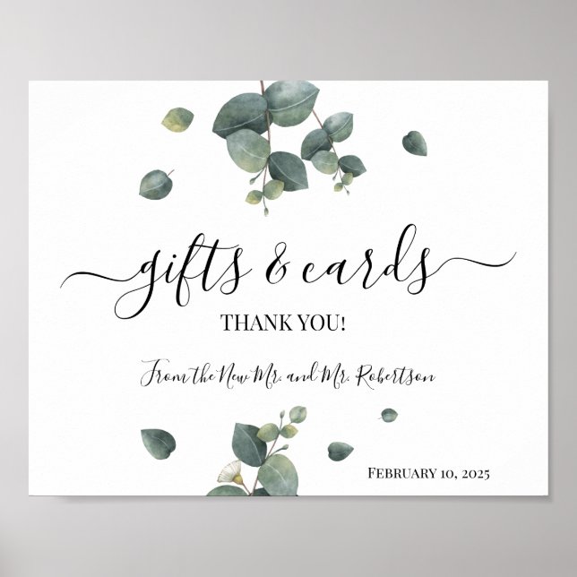 Poster Gifts & Cards Sinal de Eucalyptus de Casamento Ver (Frente)