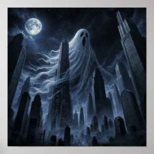 Poster Gigante Fantasma Acima da Cidade