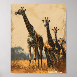 Poster Gigantes Graciosos: Girafas Vintage
