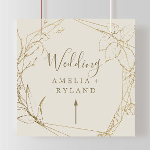 Poster Gilded Floral Direcional de casamento Dourado e