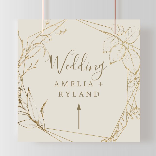 Poster Gilded Floral | Direcional de casamento Dourado e  (Gilded Floral | Cream and Gold Wedding Directional Poster)