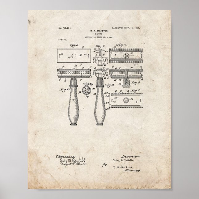 Poster Gillette Razor Patent - Olho Antigo (Frente)