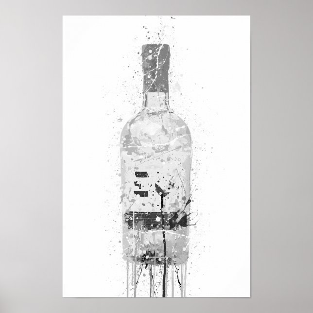 Poster Gin Bottle Wall Art Print 'Grey Marble' (Frente)