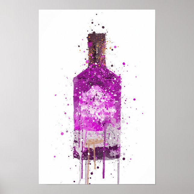 Poster Gin Bottle Wall Art Print 'Magenta' (Frente)