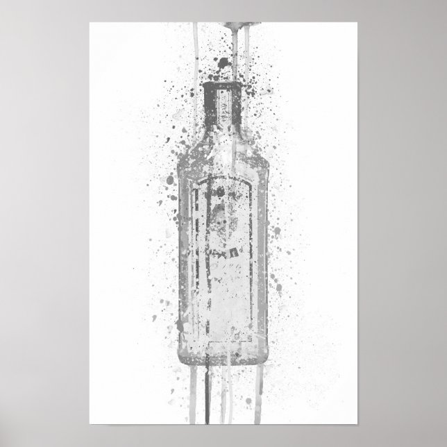 Poster Gin Bottle Wall Art Print 'Ocean Blue' Grey  (Frente)