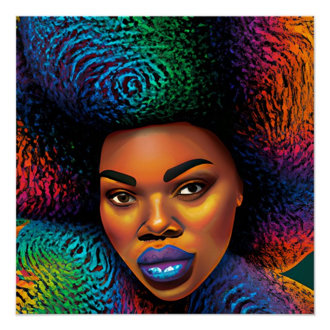 Póster Gina Queen Rainbow Cute Hair Black Melanin Afro (Frente)