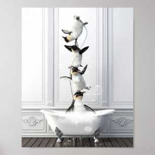 Poster Ginastas Pinguins no Banho – Banheiro Divertido e