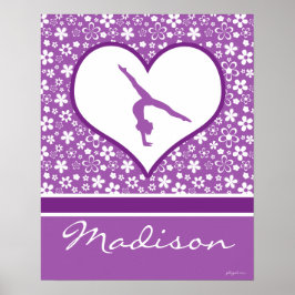 Poster Ginástica de padrões de flores roxas personalizada