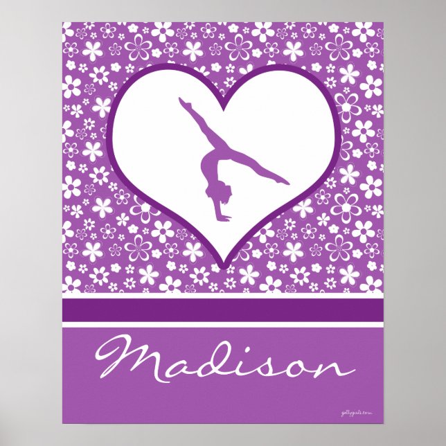 Poster Ginástica de padrões de flores roxas personalizada (Frente)