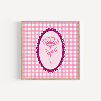 Poster Ginga Rosa e Branca e Arte Floral em Moldura