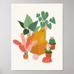 Poster Ginger Cat com Plantas