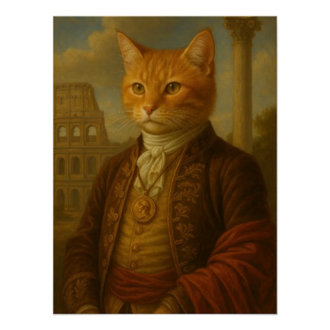 Póster Ginger Cat Noble Portrait with Roman Ruins (Frente)