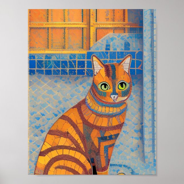 Poster Ginger cat striped moroccan mosaico voices gatinho (Frente)
