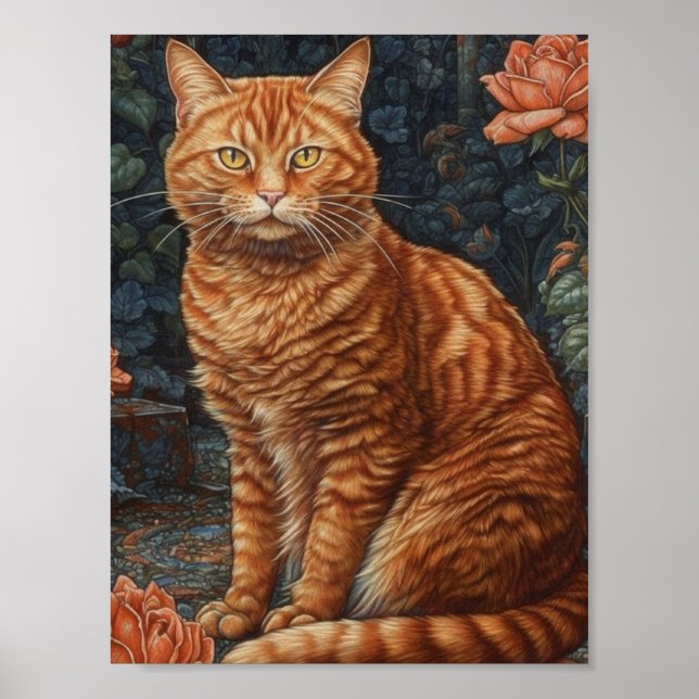 Poster Ginger Tabby Cat e Rosas (Frente)