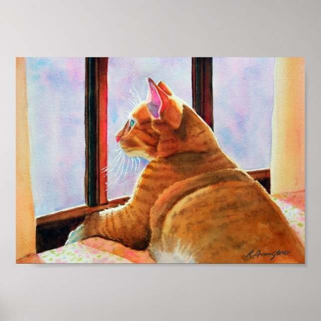 Poster Ginger Tabby sobre Floral Tablecloth (Frente)