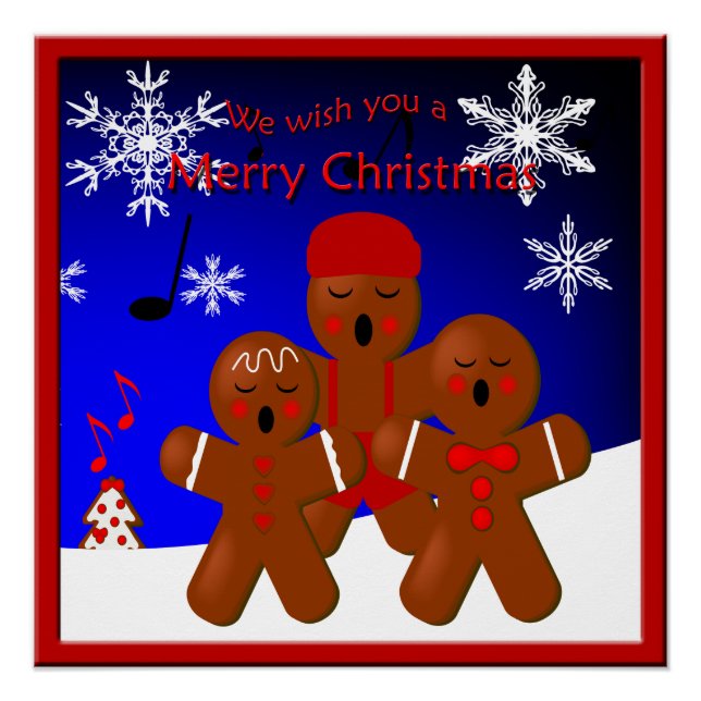 Póster Gingerbird Caroleiros Feliz Poster de Natal (Frente)