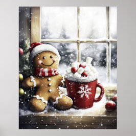 Poster Gingerbread Christmas Wall Art, Cozy Coffee Lover 