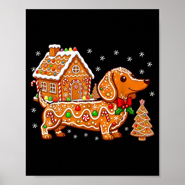 Poster Gingerbread Dachshund Christmas Tree House Cookie  (Frente)