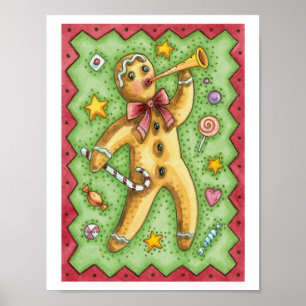 Poster Gingerbread Man Brilhante Horn, doce de Natal