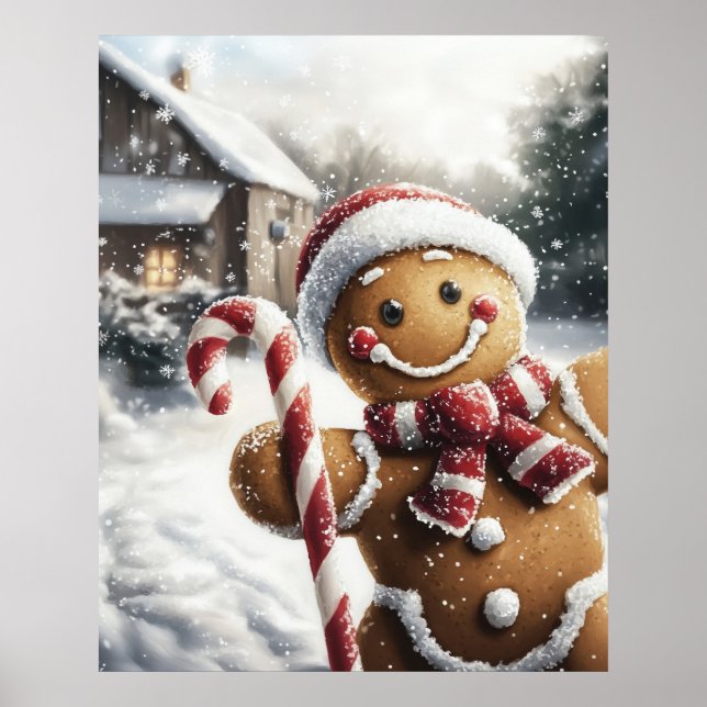 Poster Gingerbread Man with Candy Cane Wall Art (Frente)